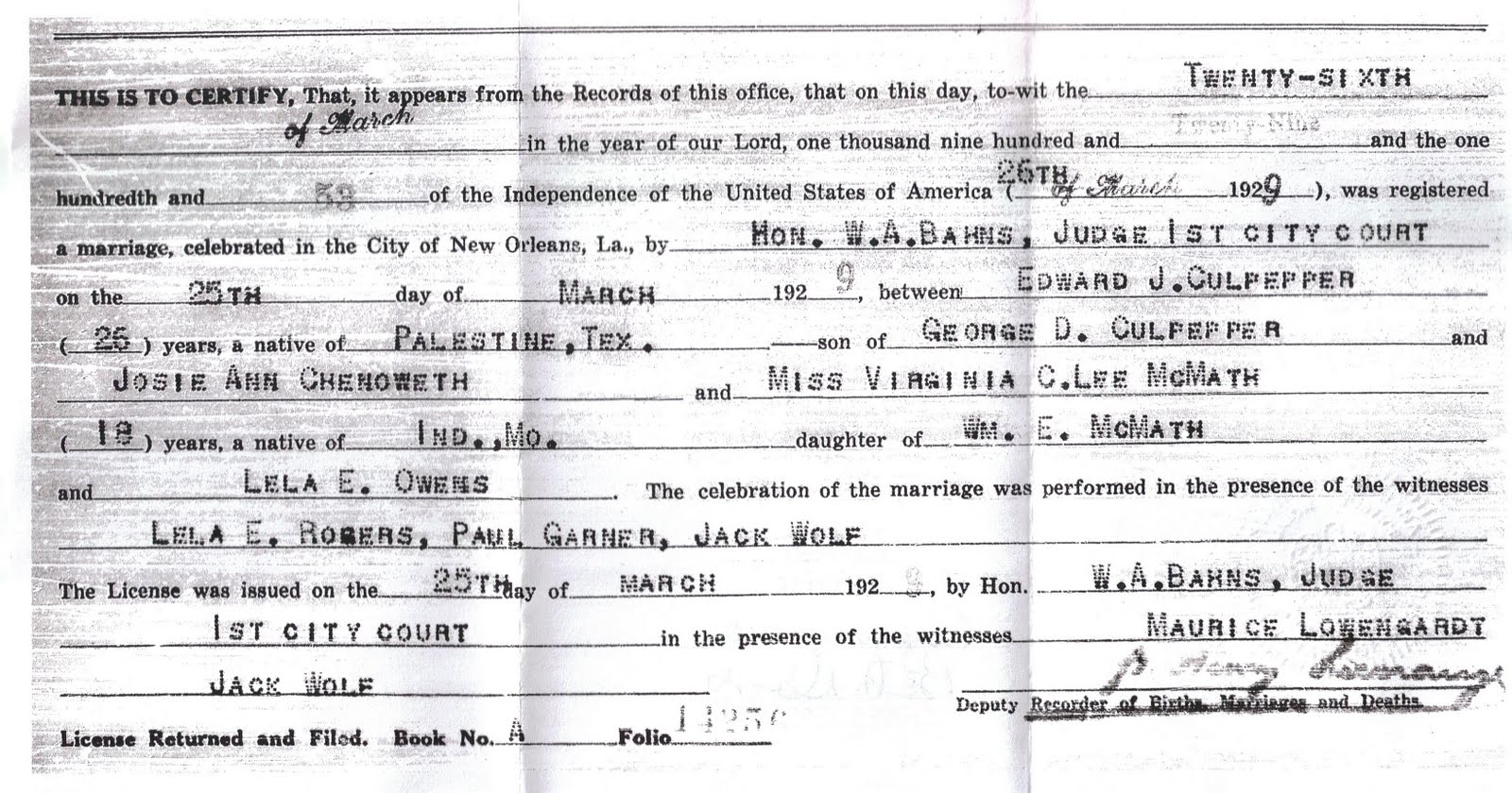 State Of Louisiana Marriage License Records Literacy Basics