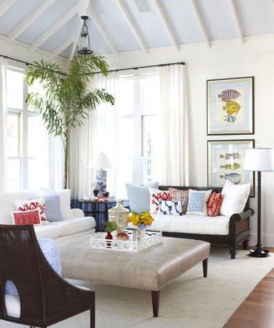 blue painted living room ceiling