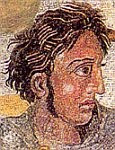 A portrait of Alexander from the 'Alexander Mosaic' ca 100 BCE on the floor in the House of the Faun Pompeii.