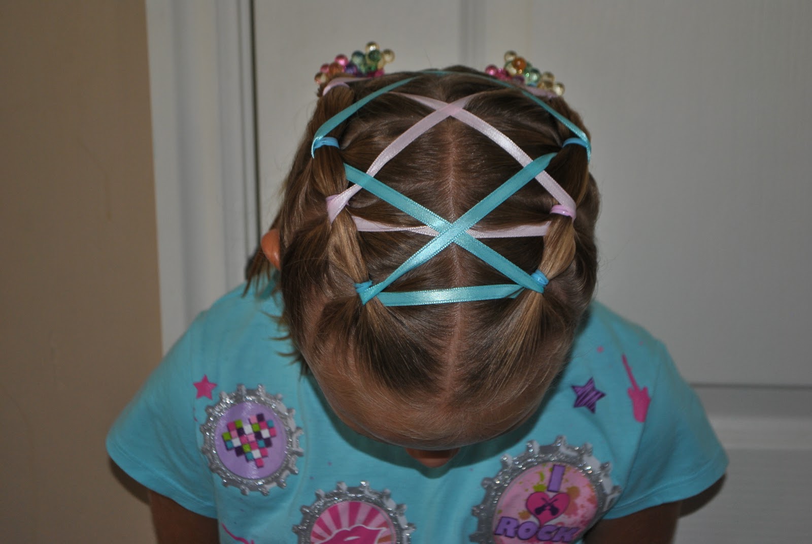 Rapunzel, Rapunzel, let down your golden hair Rubber band French braids with Ribbon Lacing