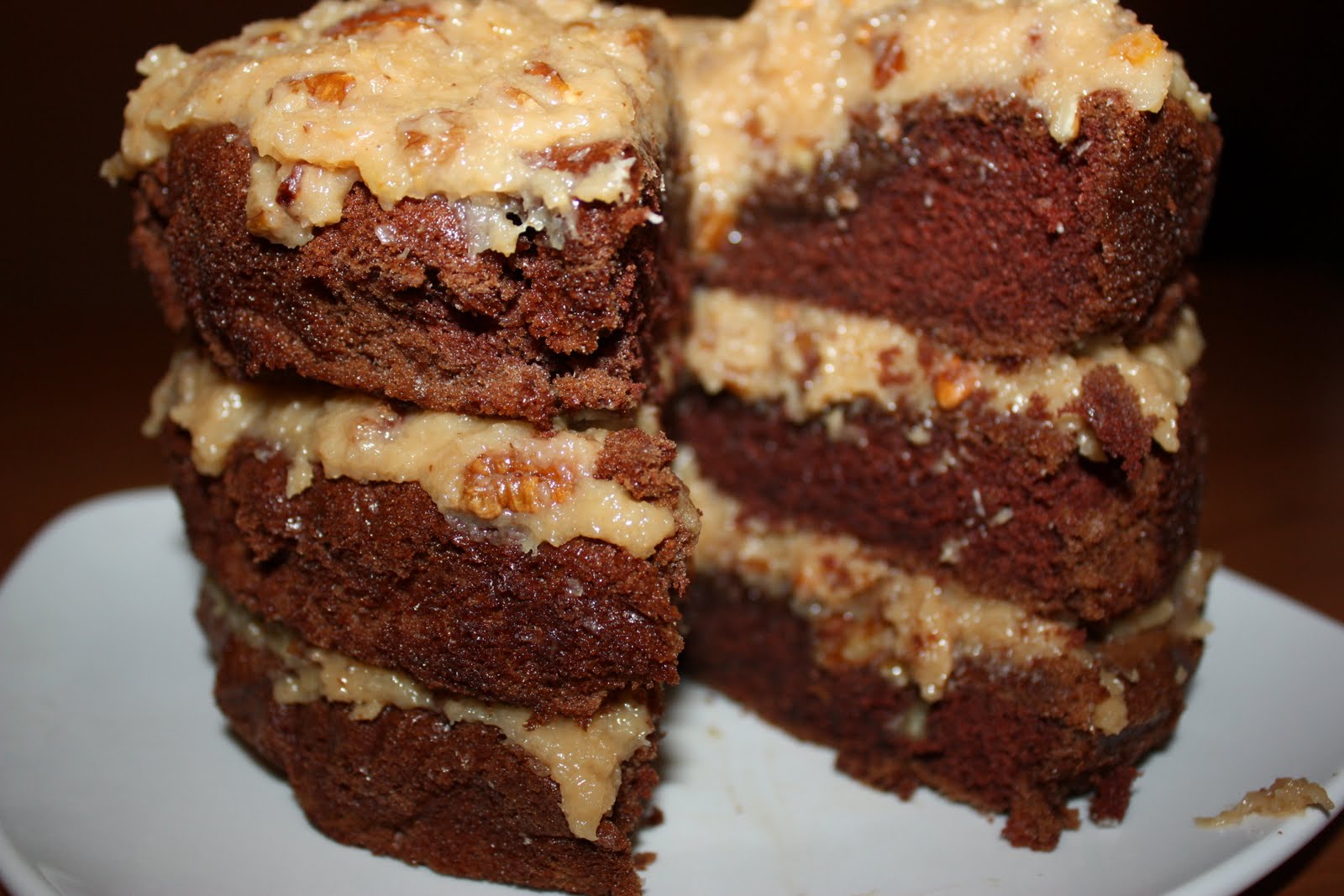 Bake it or Break it German Chocolate Cake with Caramel Pecan Frosting