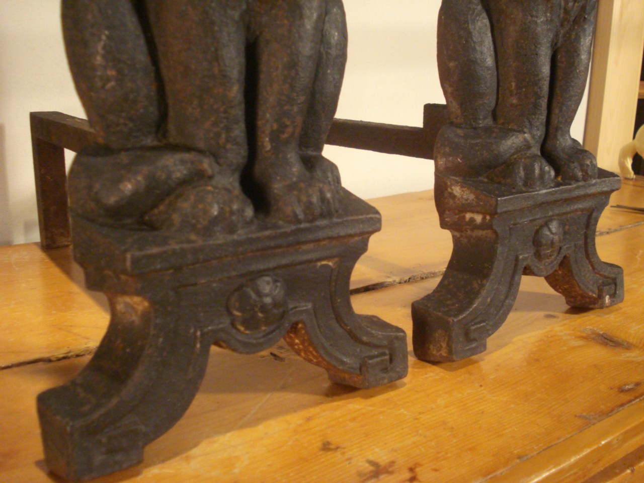 Halloweeniana Antique Cast Iron Black Cat Andirons with Glass Eyes (Howes)