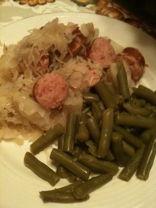 Polish Sausage and Kraut with Seasoned Green Beans