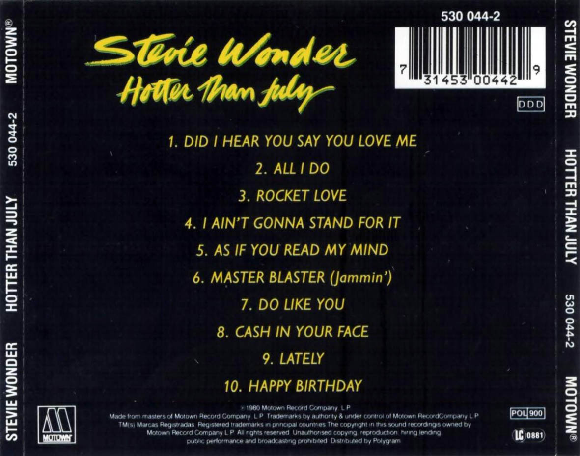Toda mi músicA Hotter than July Stevie Wonder 1980
