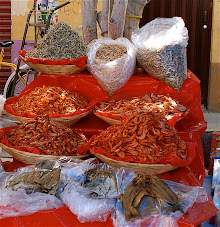 Dried fish at the market- shrimps, anchovies and salted filets