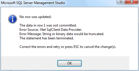 SQL Tips & Tricks: Error Message: String or binary data would be ...
