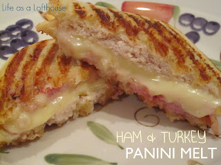 Ham and Turkey Panini Melts are filled with ham, turkey, cheese and Dijon mustard. Life-in-the-Lofthouse.com