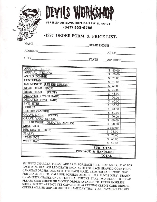 1997 Devil's Catalog Blood Curdling Blog of Monster Masks