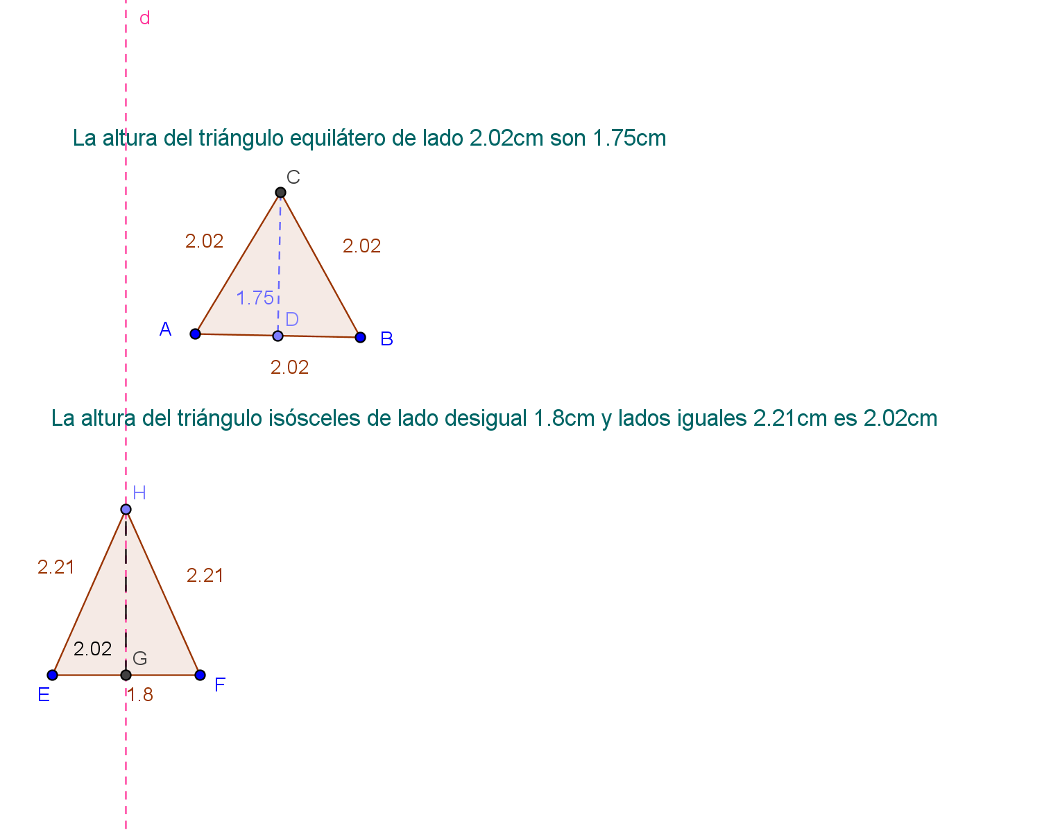 Geometría: Cálculo de la altura de un triángulo equilátero y de un
