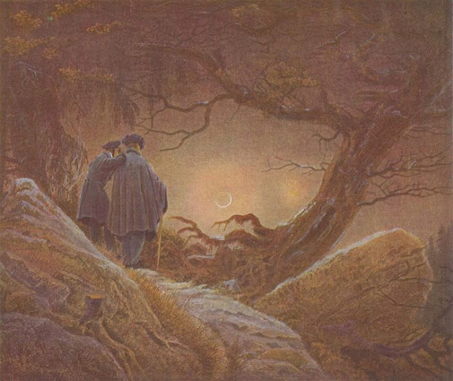 Dos hombres contemplando la luna