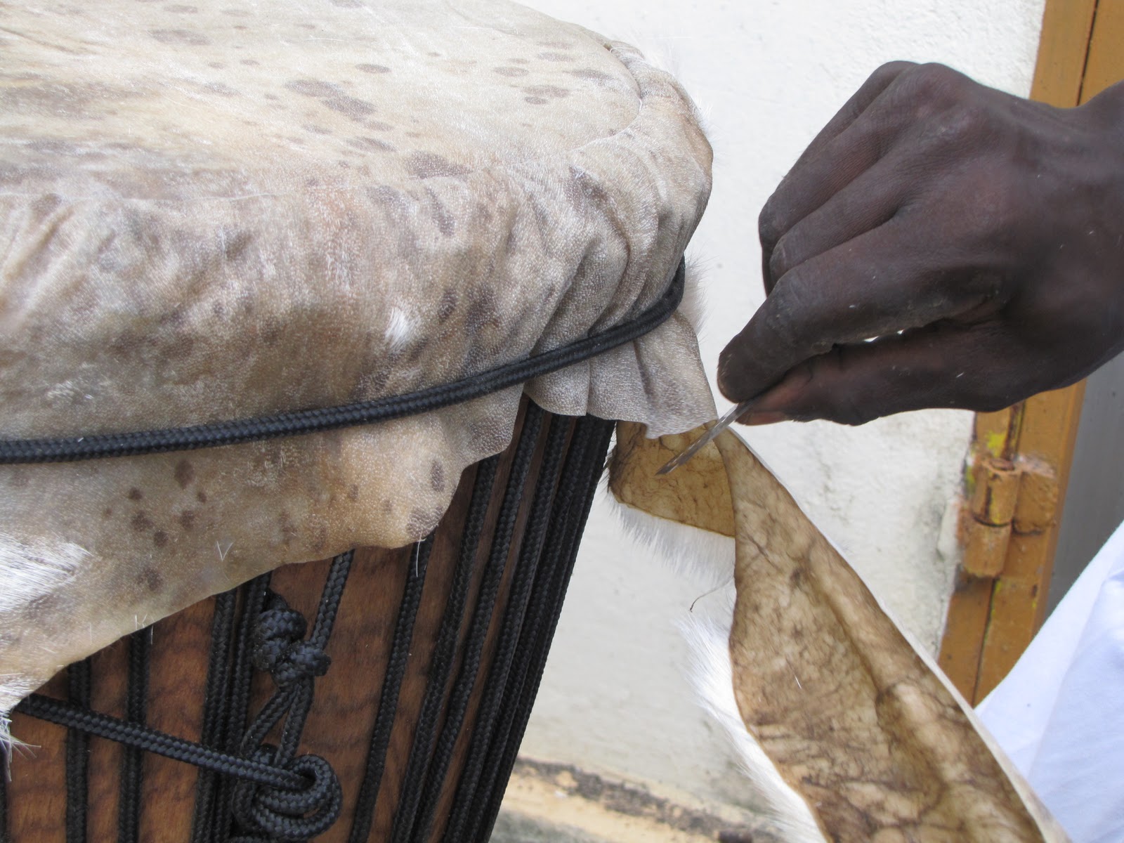Janice in Guinea: Nov 3 - Goat skin to drum head to Djembe