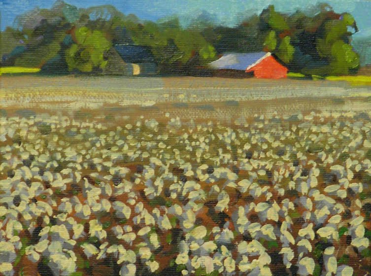 Christopher Greco Cotton Pickin' Time SOLDDaily Painting, Alabama, cotton field, barn
