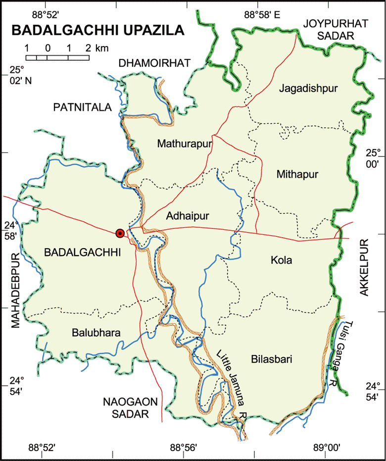 Map of Badalgachhi Upazila, Naogaon
