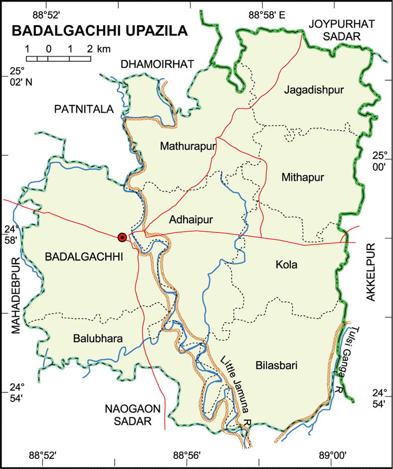 Map of Badalgachhi upazila, Naogaon