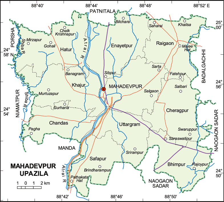 Map of Mohadevpur Upazila, Naogaon