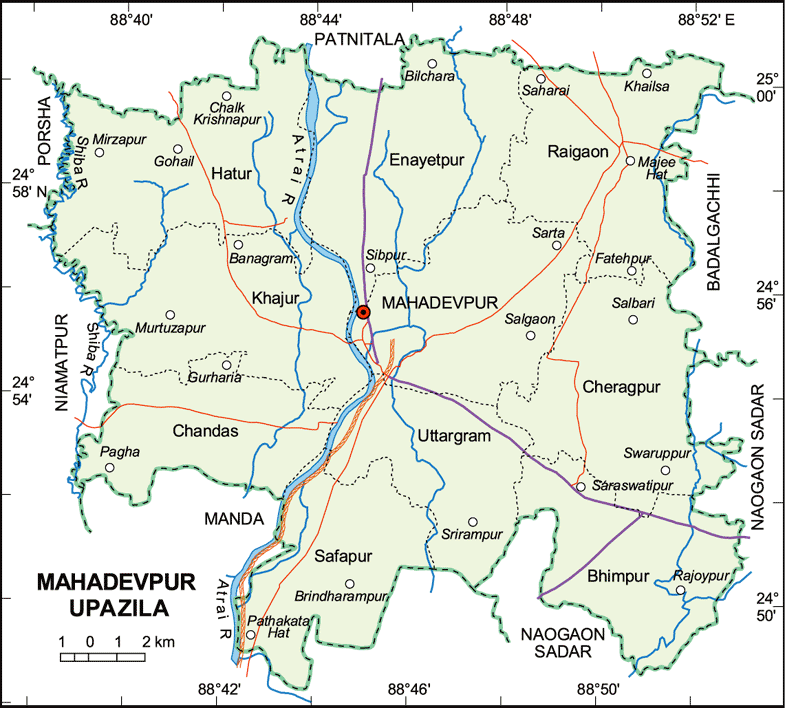 Map of Mohadevpur upazila, Naogaon