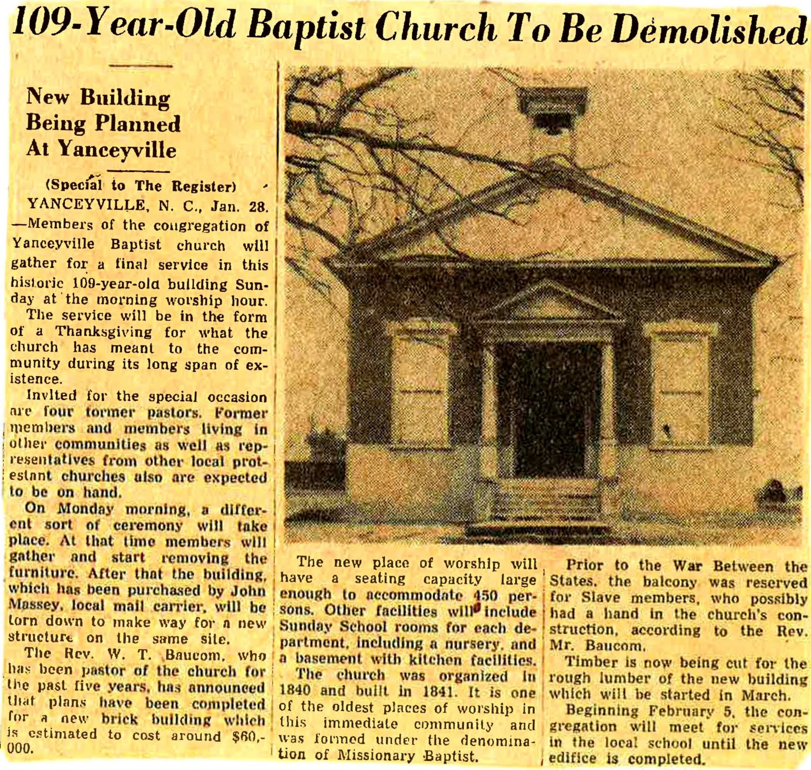 Caswell County North Carolina First Baptist Church of Yanceyville
