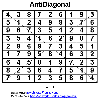 Anti-Diagonal Sudoku (Fun With Sudoku #1) Solution