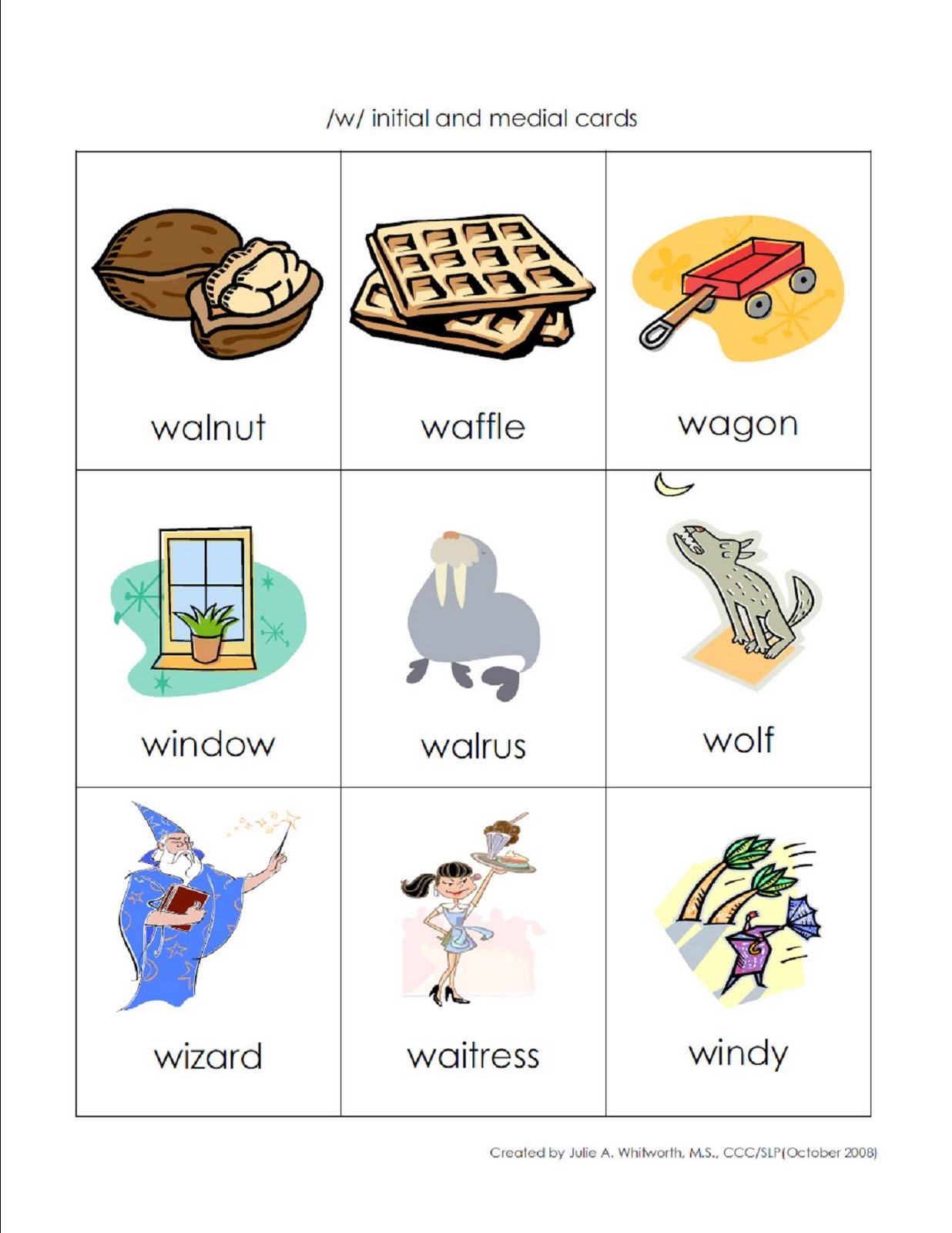 Kindergarten Words That Start With W