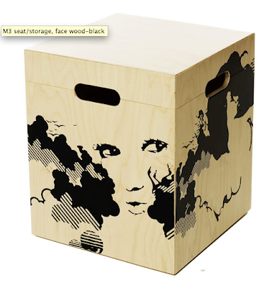 wood box for storage and seating'picture of a face