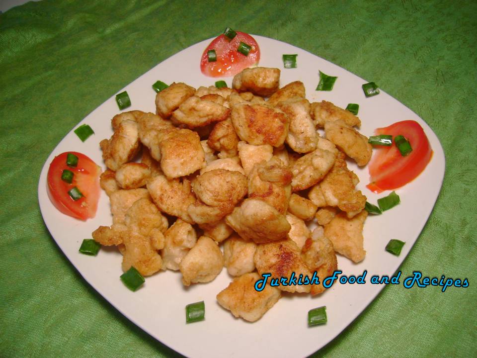 Turkish Food & Recipes Stir Fried Chicken Cubes (Kizarmis Kusbasi Tavuk)