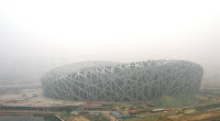 beijing birdsnest stadium in smog