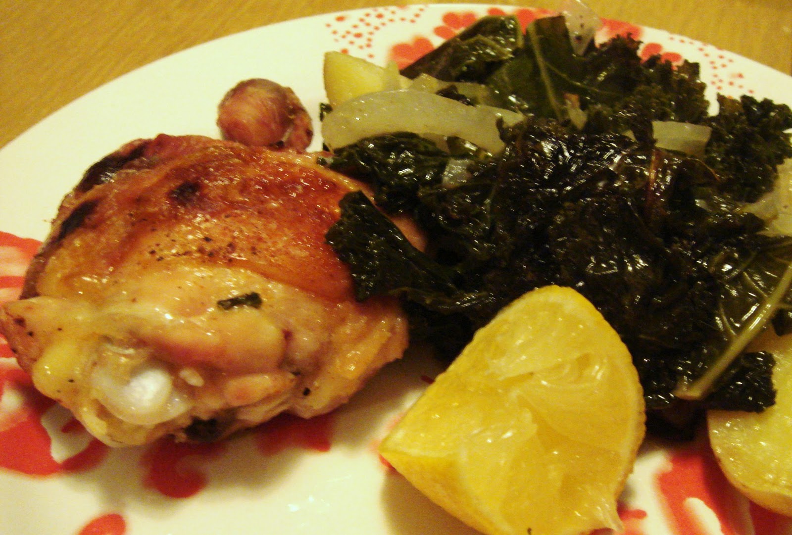 Navy Blue Kitchen Roasted Chicken with Potatoes and Kale