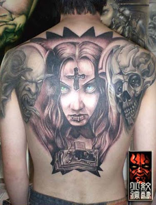 Scary Full Back Tattoo Design