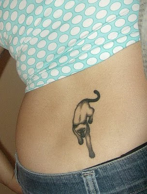 Cat Tattoo Design on Female Lower Back Area