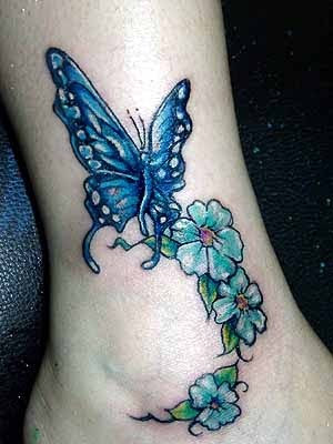 Butterfly Tattoo and Flower Tattoo for Female Back Tattoo