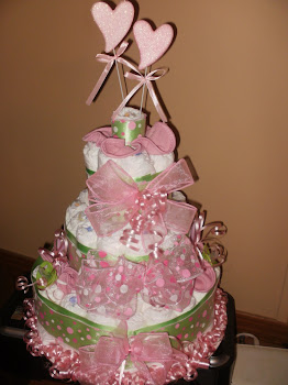 Light Green/Pink Dots w/hearts large diaper cake