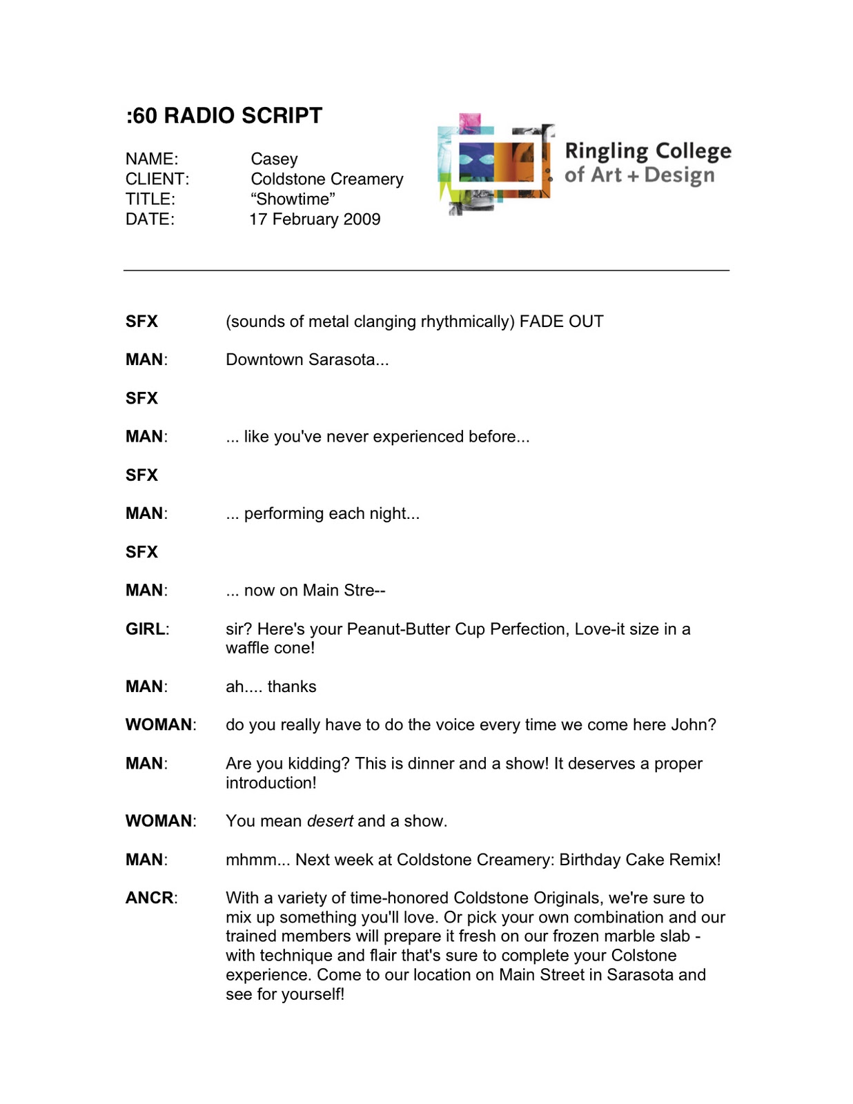 Art Design By Casey Ligon Advertising Copywriting Radio Script