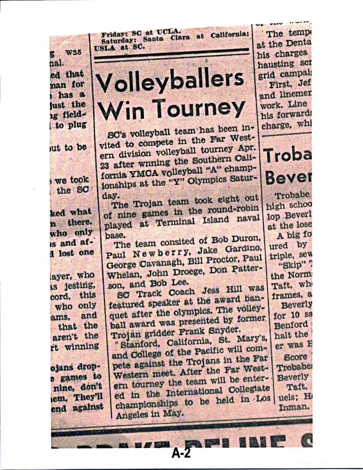 1949 & 1950 USC Men's Volleyball History