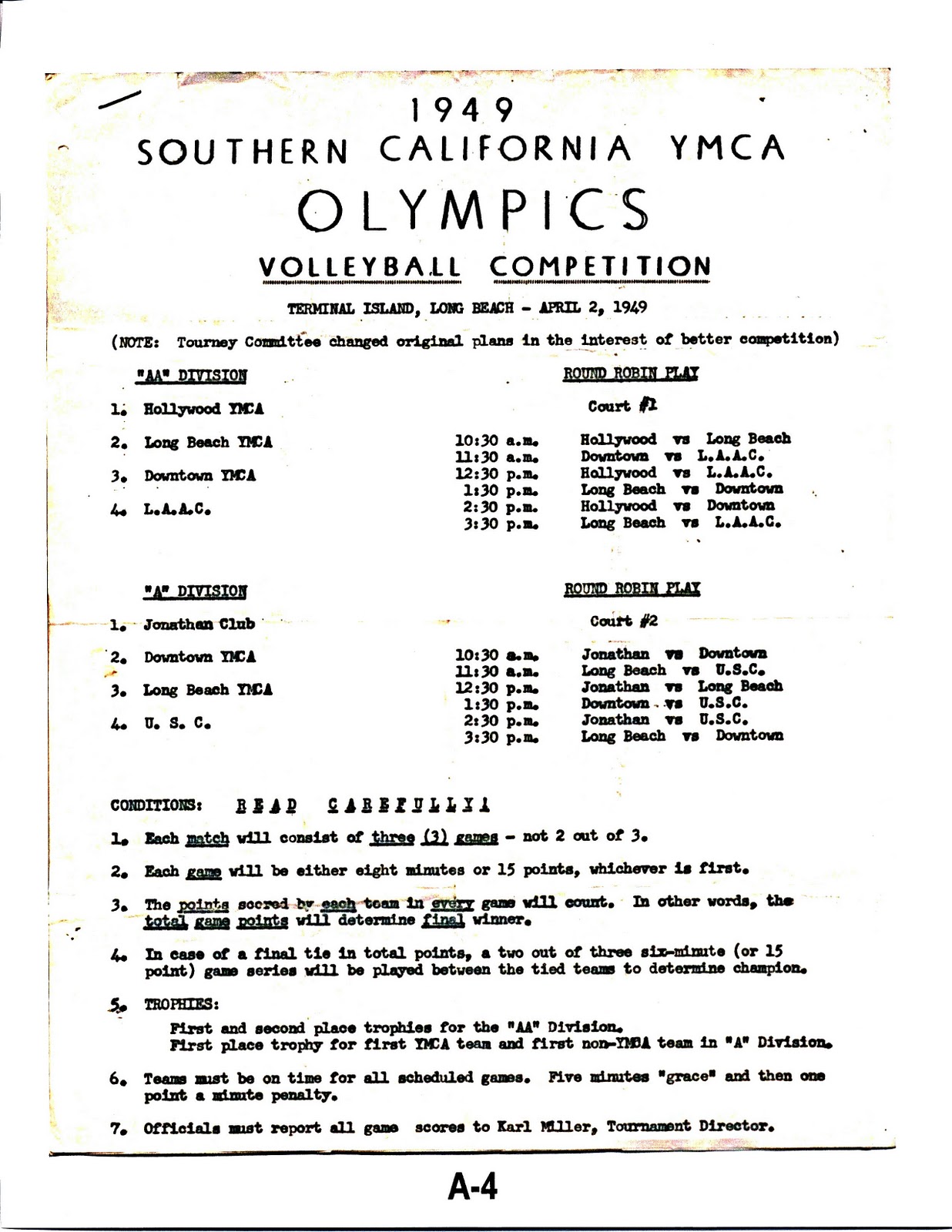 1949 & 1950 USC Men's Volleyball History
