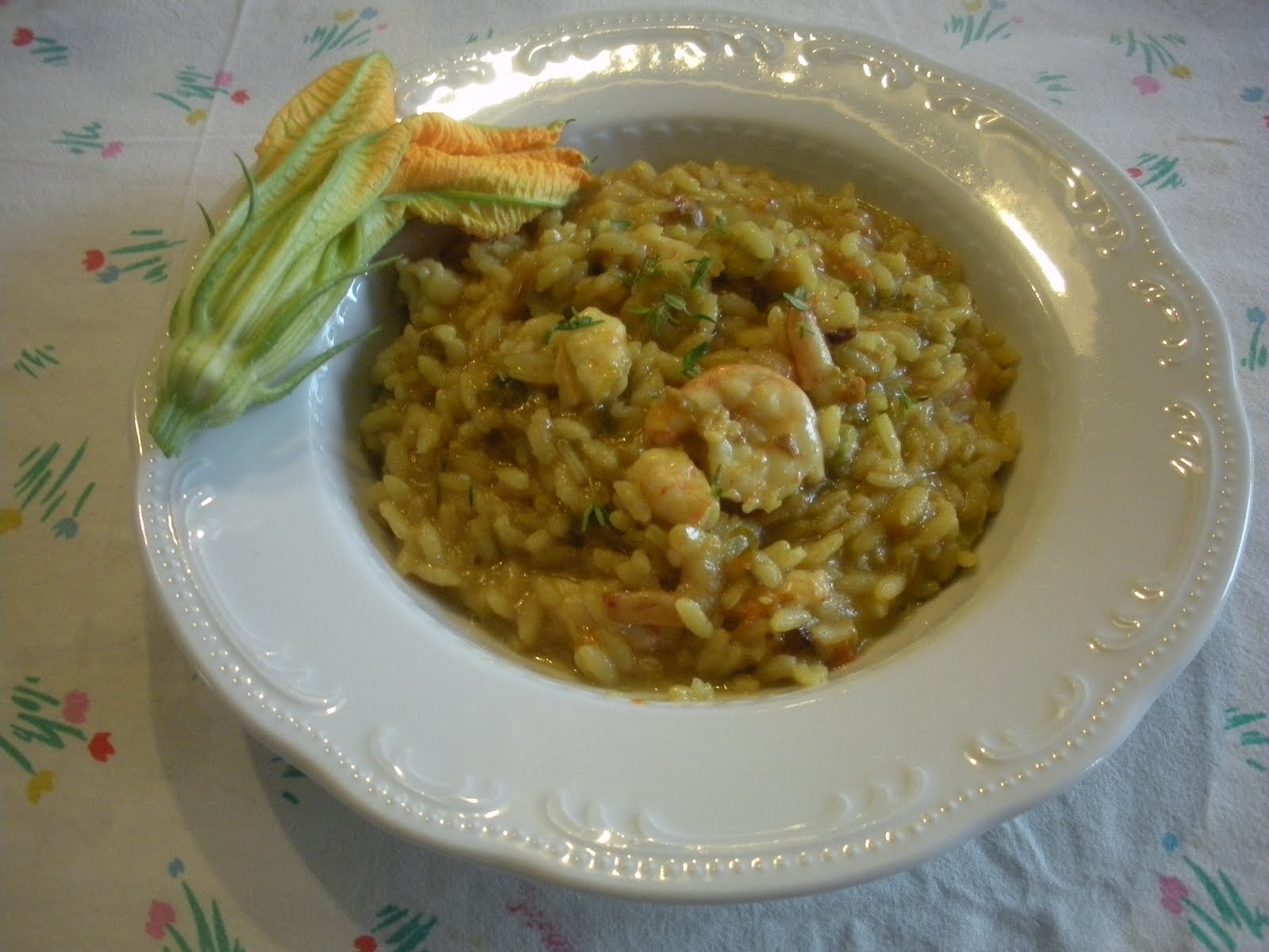 Shamira Gatta Risotto allo zafferano con fiori di zucca e gamberi