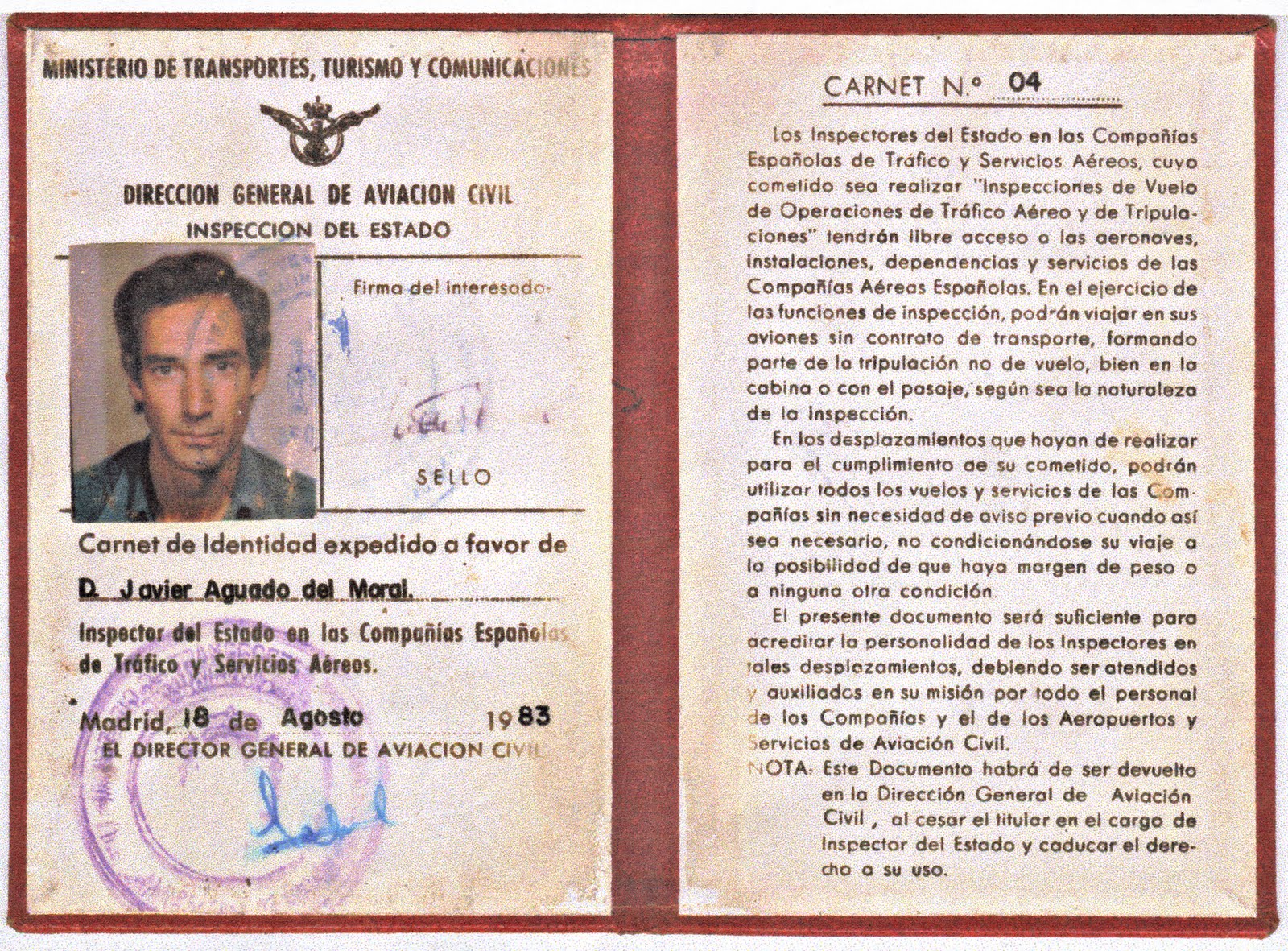 Carnet de inspector de Javier Aguado