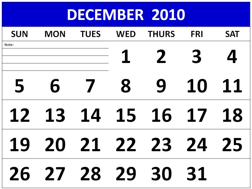 Free Printable Calendar 2010