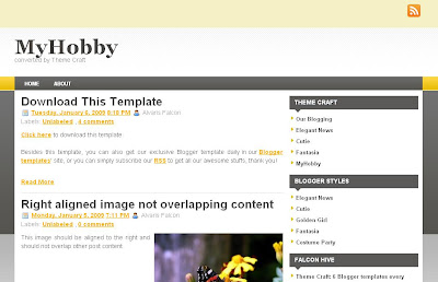 Free Blogger Template My Hobby - 2 columns, white, yellow and grey, rss link, navigation menu