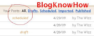 Blogger identifies posts as scheduled in Edit Posts list