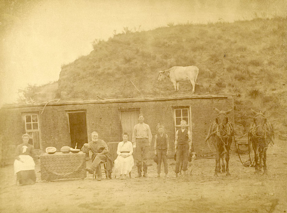 Pilgrims and Pioneers 1886 Sod House with Pioneer Family
