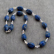 Necklace Chunky Lapis Lazuli with Swarovski Crystals Sterling Silver