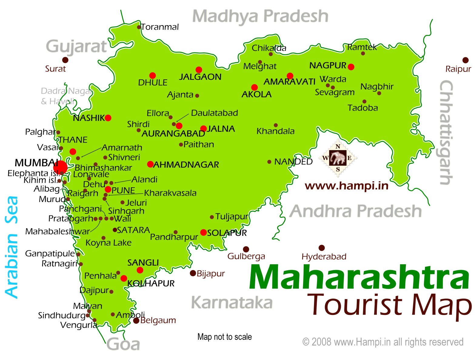 maharashtra map with tourist places