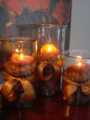 glass candles decorated for fall