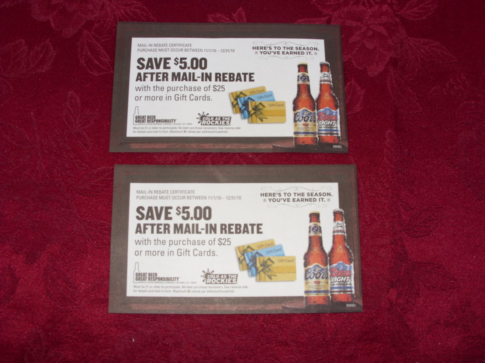 Coors 5 25 Gift Card Beer Rebate Forms 