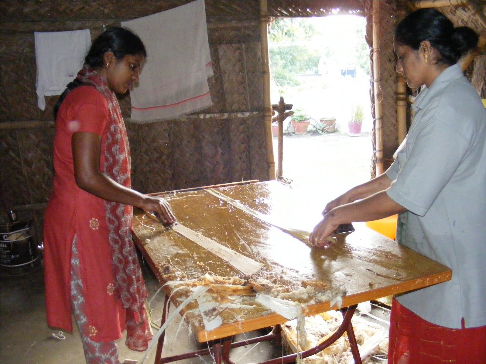 Eco Green Unit Banana Fibre extraction training [hand spun]for women