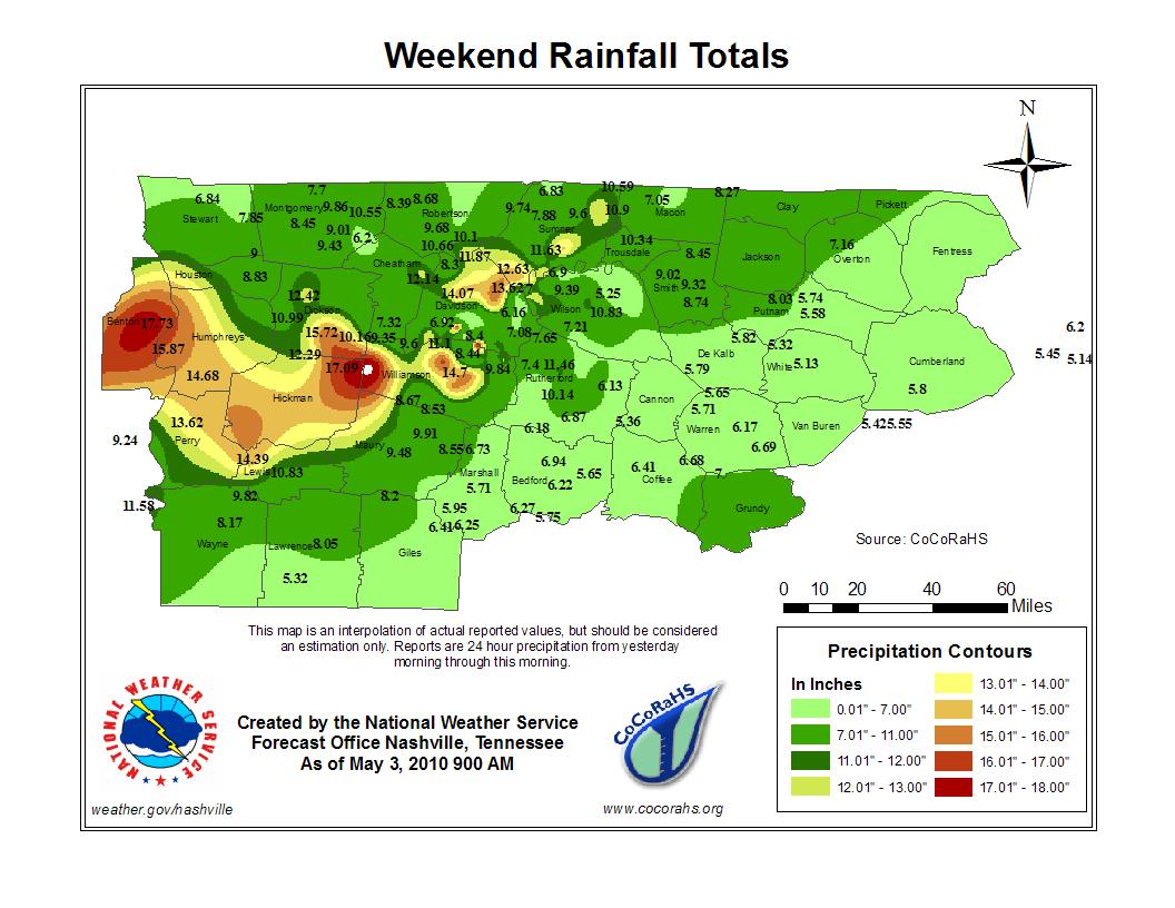 Nashville Floods Map of Historic Rainfall Levels in Nashville