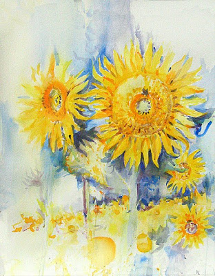 watercolour of sunsflowers on a white background