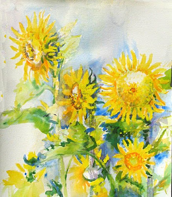 watercolour painting of sunflowers