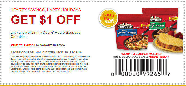 Minnesota Coupon Adventure: $1 off Jimmy Dean Hearty Sausage at Cub