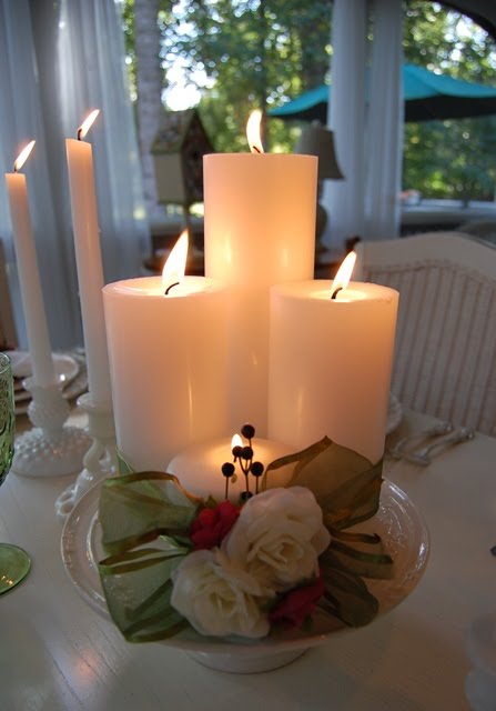 Spring Table Setting Tablescape with Candlelight Centerpiece